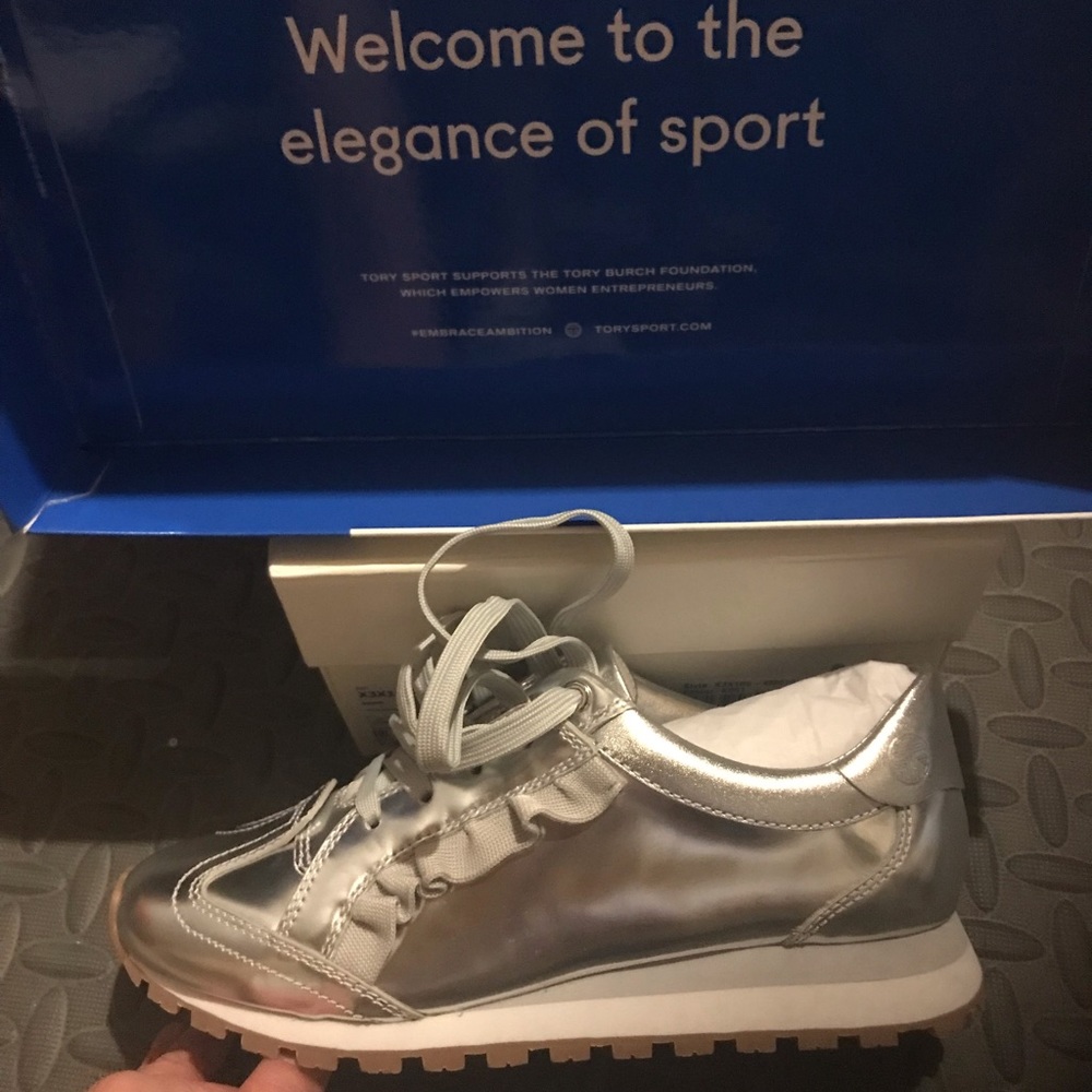 SOLD Tory Burch metallic ruffle sneaker